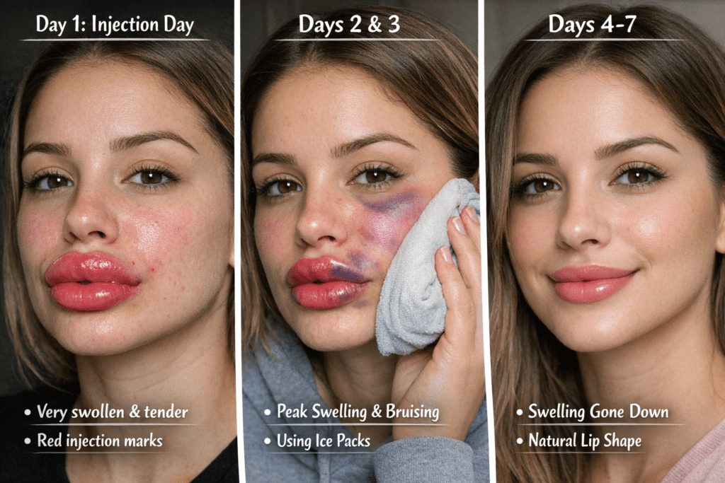 lip filler healing process day by day swelling timeline 2026