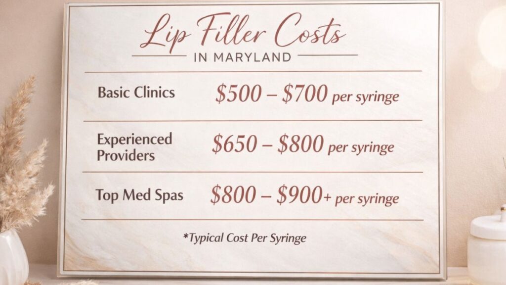 Average cost of lip filler in Maryland 2026