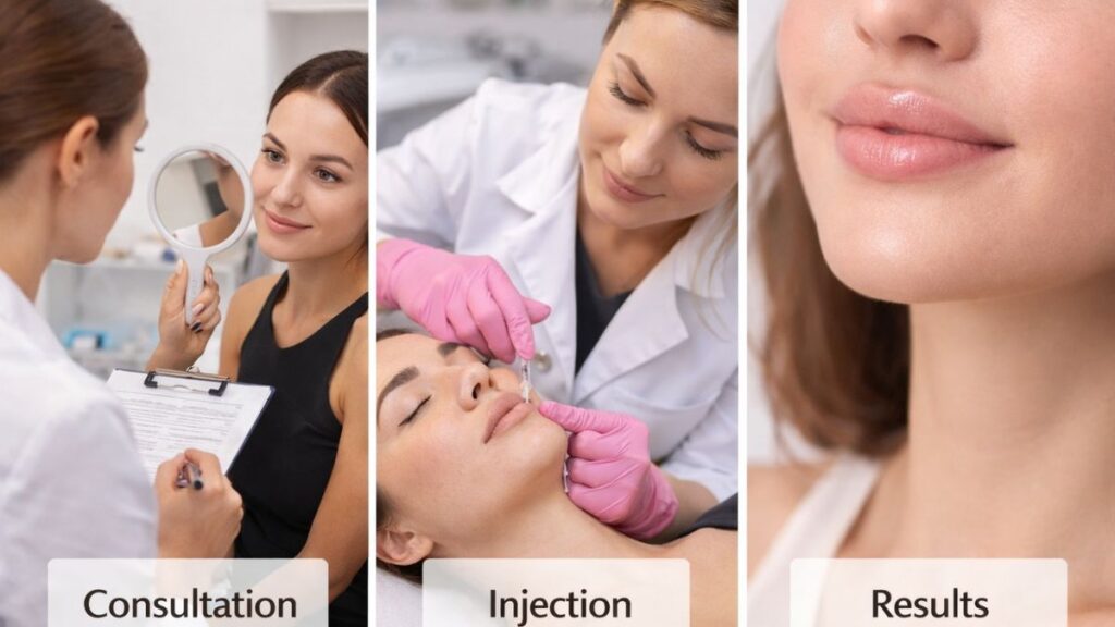 Lip filler procedure steps in clinic